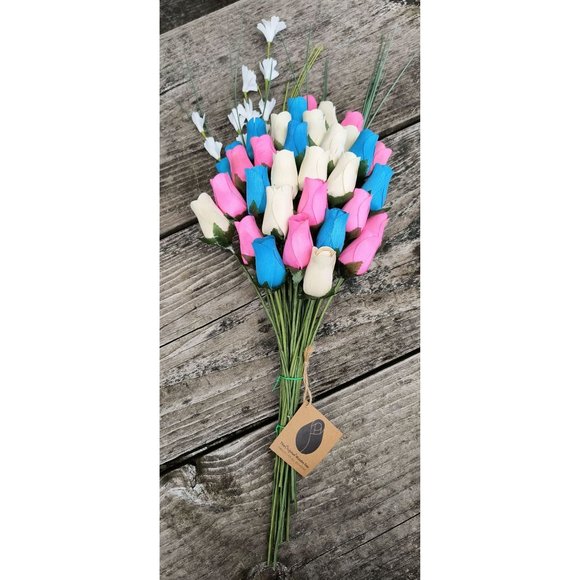 3 Dozen Gender Reveal Wooden Rose Flower Bouquet. The Original Wooden Rose - Picture 5 of 9